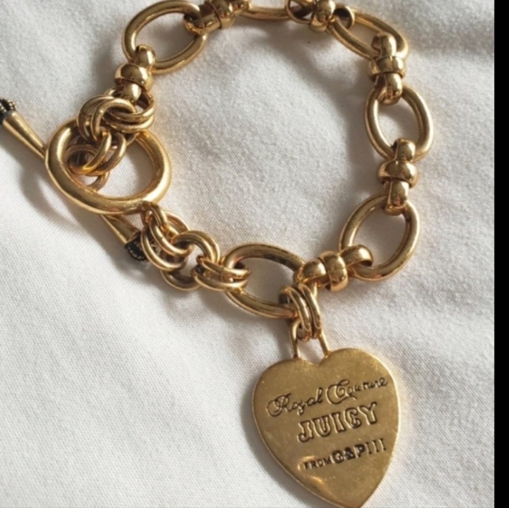 Rare Vintage JUICY COUTURE ROYAL COUTURE Y2K Gold Plated Heart Charm Bracelet